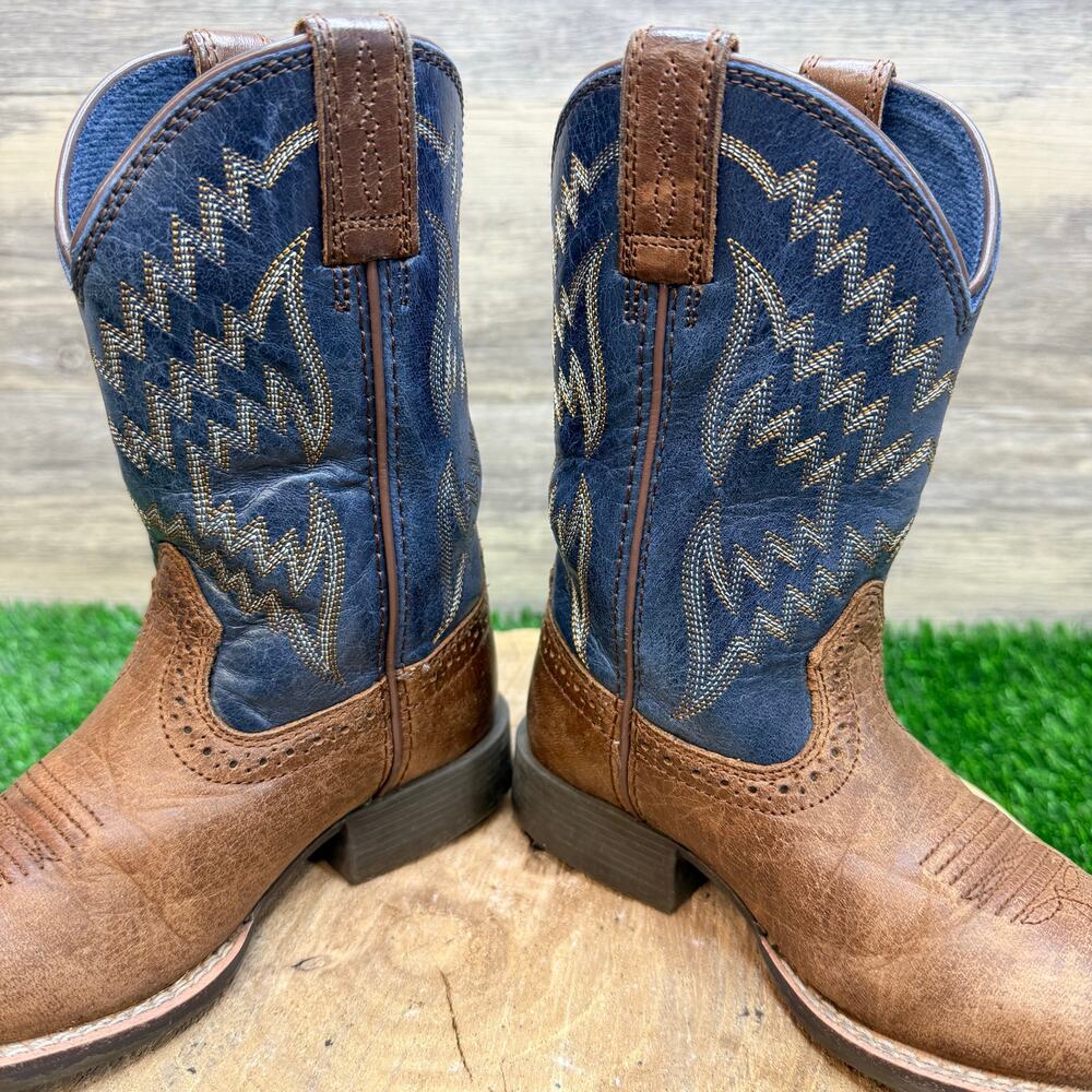 Ariat Youth - Size 10.5 - Brown / Blue Square Toe  Cowboy Boots 10021591 - Picture 4 of 10